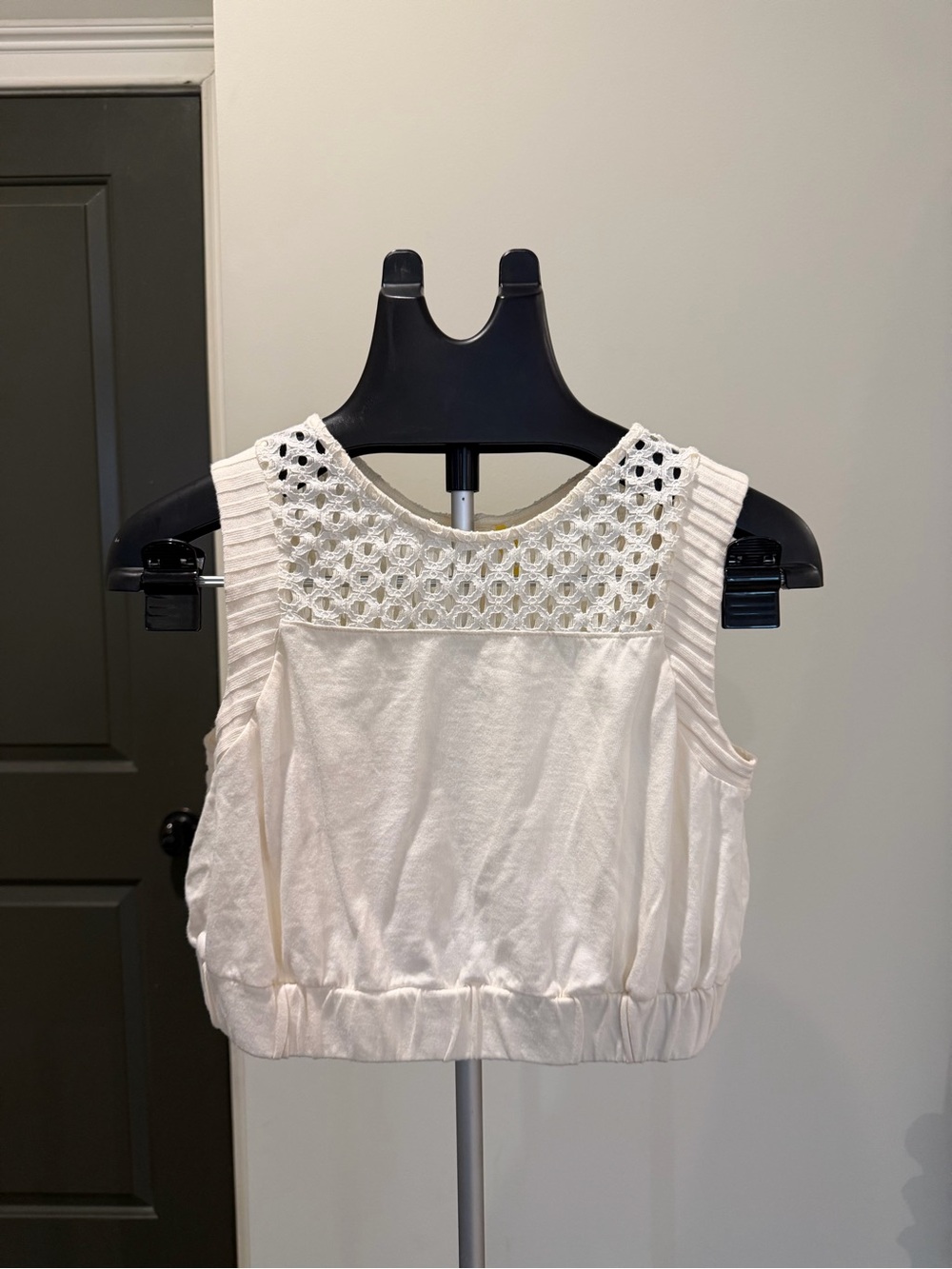 Free People Ivory Crochet Cutout Crop Top Women’s Small Boho Sleeveles